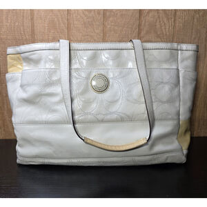 Coach Taylor Signature White Leather Baby Diaper Bag Tote Authentic